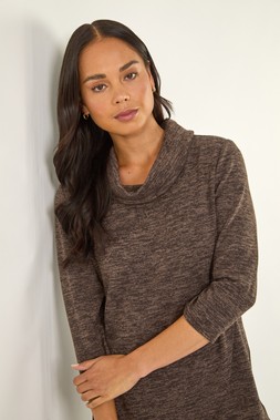 Roman Petite Brown Brushed Knit Wrap Top