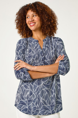Roman Navy Textured Leaf Print Shirt