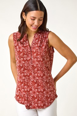 Roman Leaf Print Button Vest Top