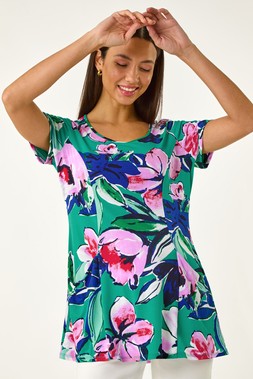 Roman Turquoise Textured Floral Tunic Top