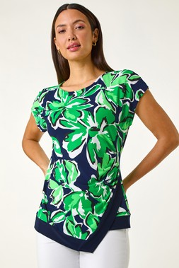 Roman Floral Print Asymmetric Hem Top