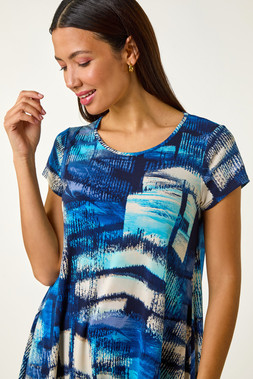 Roman Abstract Print Stretch Tunic Top