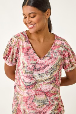 Roman Red Animal Print Burnout Blouson Top