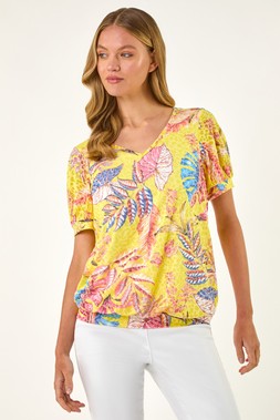Roman Floral Print Bubble Hem Tee