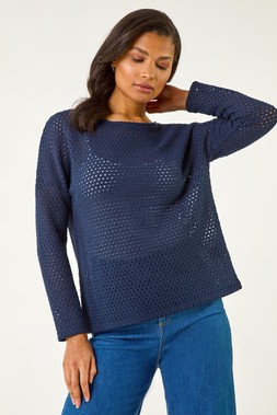 Roman Crochet Cotton Jersey Top