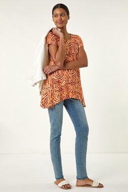 Roman Abstract Print Hanky Hem Tunic Top