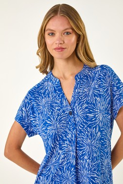 Roman Abstract Print V-Neck Stretch Top