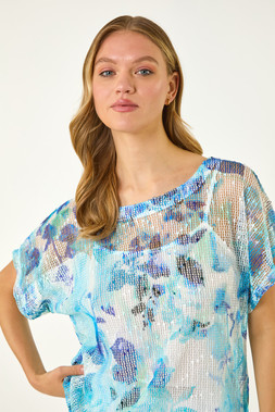 Roman Floral Mesh Overlay T-Shirt