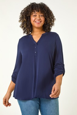 Roman Curve Stretch Jersey Top Navy
