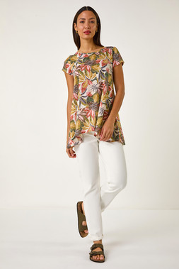 Roman Floral Print Hanky Hem Tunic Top