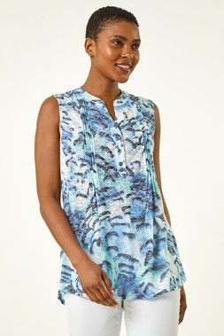 Roman Burnout Abstract Wave Pintuck Shirt