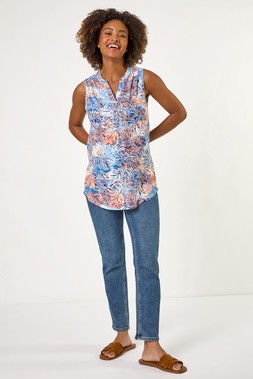 Roman Orange Leaf Burnout Print Vest Top