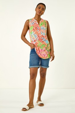Roman Orange Burnout Leaf Print Vest Top