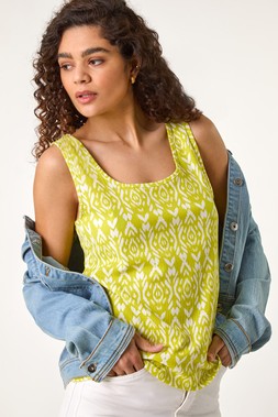 Roman Lime Ikat Print Textured Vest Top