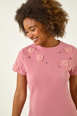 Roman Pink Floral Applique T-shirt