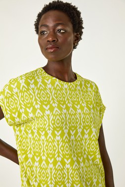 Roman Lime Ikat Print Bubble Hem Top