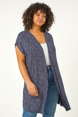 Roman Curve Navy Mono Print Stretch Cardigan