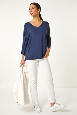 Roman Ribbed V-Neck Stretch Top