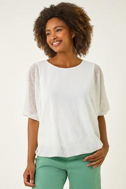 Roman Ivory Mesh Bubble Hem Top
