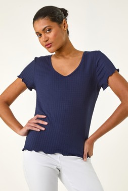 Roman Navy Textured Lettuce Edge Top