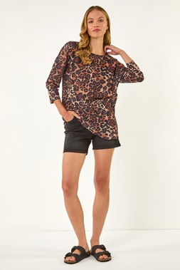 Roman Tan Animal Print Stretch Top