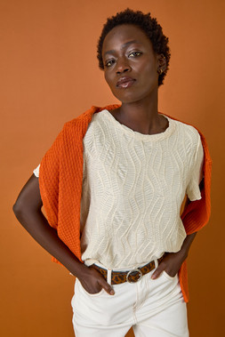 Roman Ivory Textured Short Sleeve T-Shirt