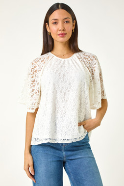 Roman Ivory Lace Angel Sleeve Top