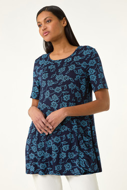Roman Floral Hanky Hem Pocket Tunic Top