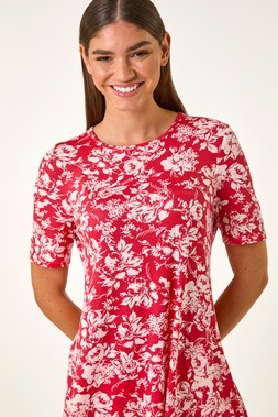 Roman Pink Floral Print Hanky Hem Tunic Top
