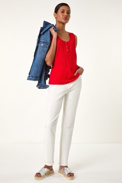Roman Red Buttoned Stretch Vest Top