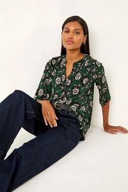 Roman Floral Puff Print Stretch Shirt