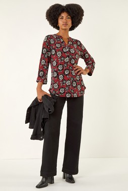 Roman Rust Floral Puff Print Stretch Shirt