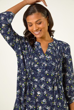 Roman Navy Ditsy Floral Print Stretch Shirt