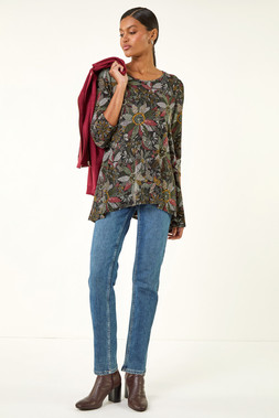 Roman Green Floral Puff Print Stretch Shirt
