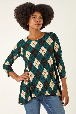Roman Teal Jacquard Stretch Tunic Top