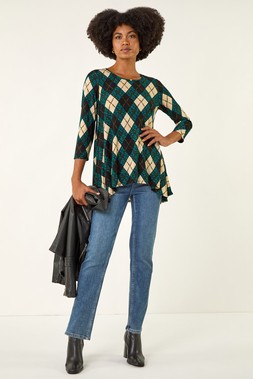 Roman Teal Jacquard Stretch Tunic Top