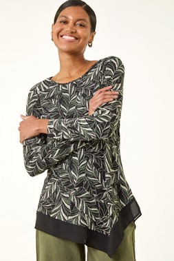 Roman Sage Leaf Puff Print Stretch Top