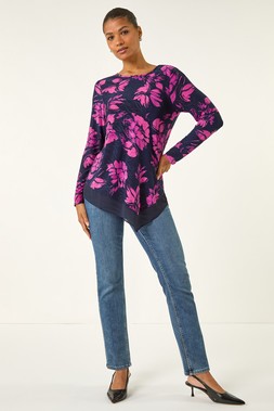 Roman Pink Floral Jacquard Chiffon Hem Top