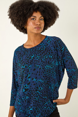 Roman Blue Animal Print Stretch Top
