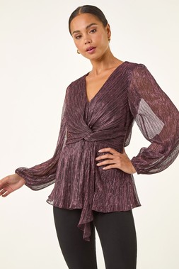 Roman Petite Pink Shimmer Twist Stretch Top