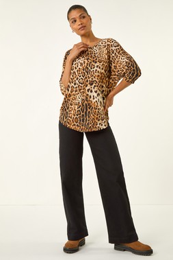 Roman Natural Animal Print Raglan Stretch Top