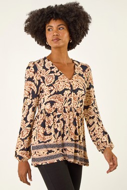 Roman Black Paisley Print Tunic Top