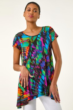Roman Black Abstract Print Hanky Hem Tunic