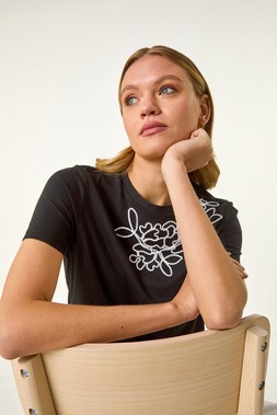 Roman Black Embroidered Stretch T-Shirt
