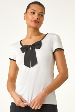 Roman Ivory Bow Front Stretch Top
