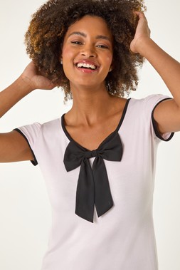Roman Light Pink Bow Front Stretch Top