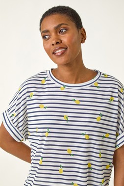 Roman Navy Stripe Lemon Printed Top