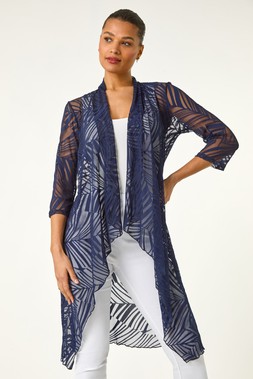 Roman Navy Mesh Burnout Longline Kimono