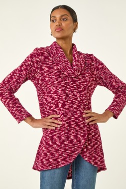 Roman Wine Chenille Cowl Neck Tunic Top