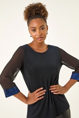 Roman Royal Blue Shimmer Sequin Cuff Top